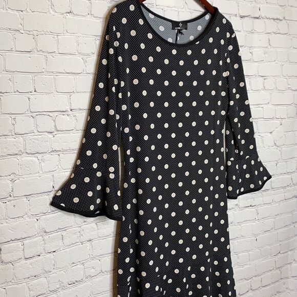 Ronni Nicole Bell Sleeve Polka Dot Knee Length Shift Dress Black 12‎ - Picture 2 of 9